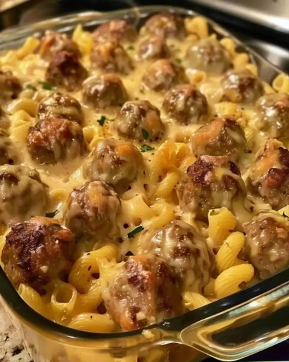 Creamy Swedish Meatball Noodle Bake