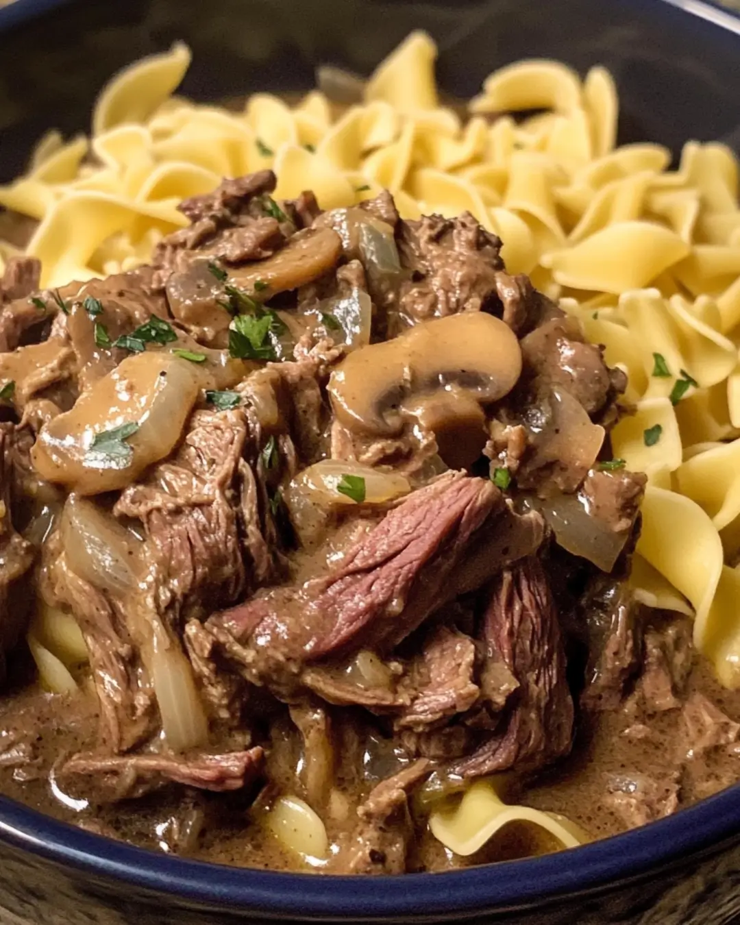 Slow Cooker Pot Roast Beef Stroganoff