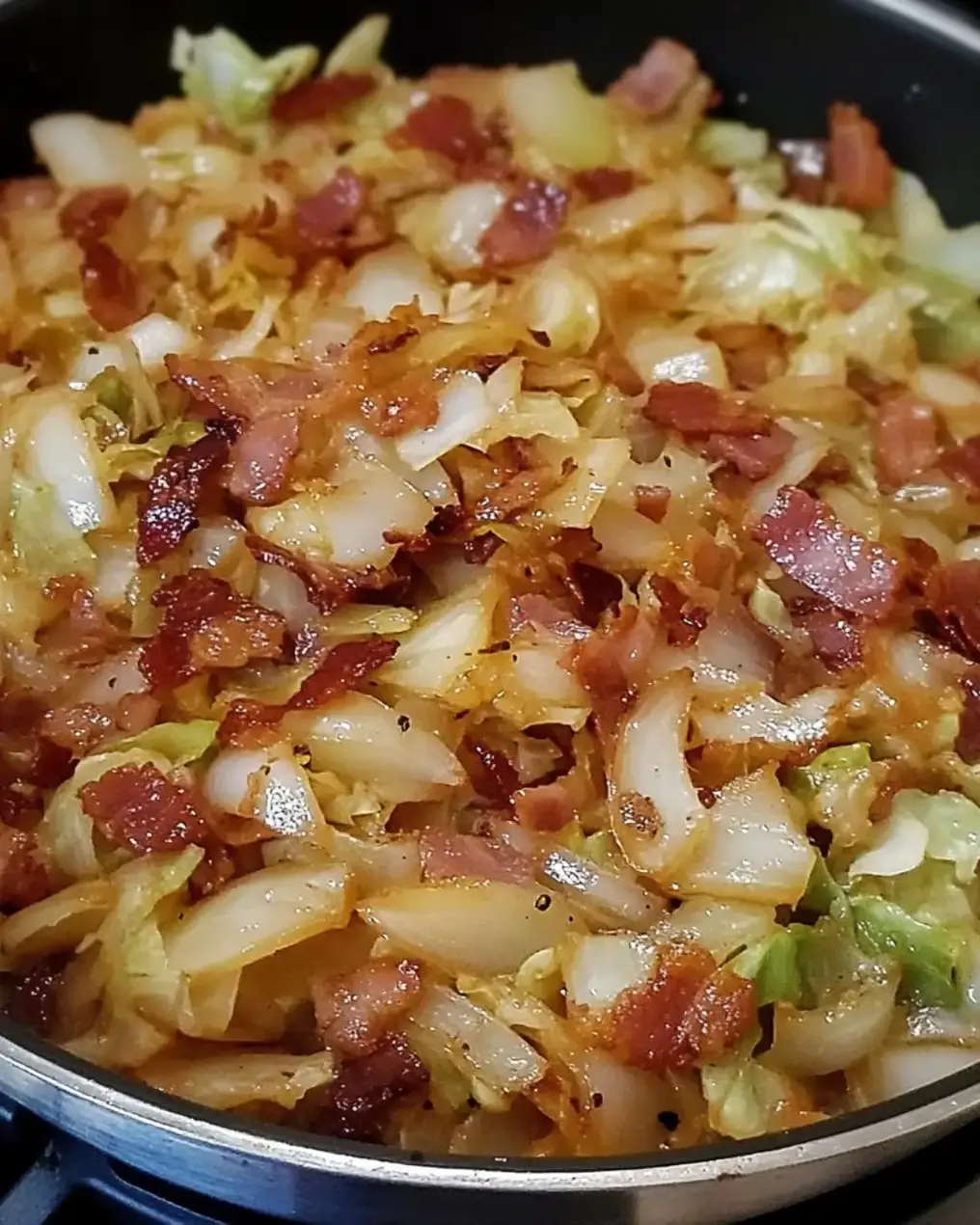 Fried Cabbage with Bacon, Onion, and Garlic