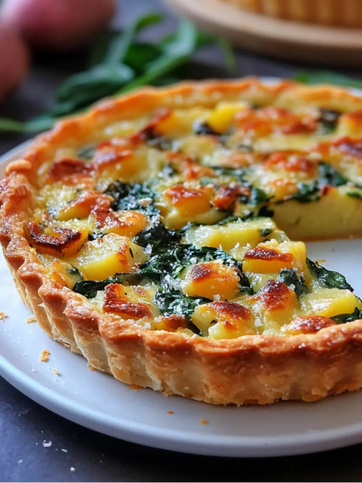 Cheesy Potato and Spinach Tart